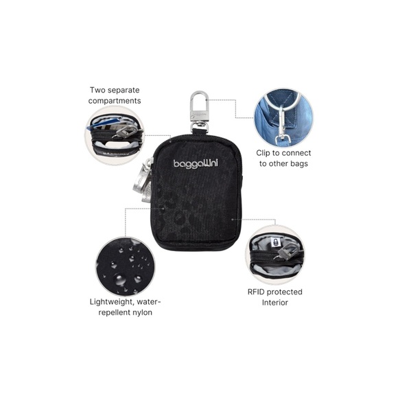 Baggallini On the Go Black Cheetah Emboss RFID Mini Pouch - Picture 6 of 16